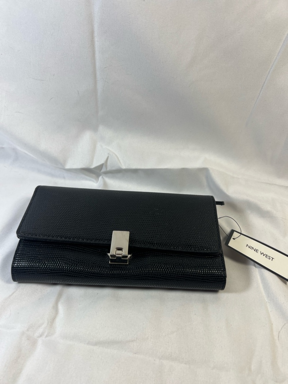 Nine West Black Textured Flap Clutch with Silver Tone Lock